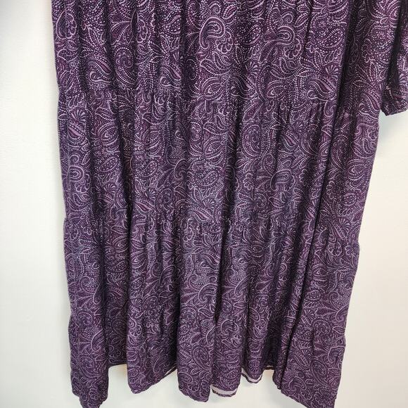 J. Jill Tiered Midi Dress Size L Purple Paisley 3/4 Sleeve Flowy Viscose Boho - Picture 5 of 13